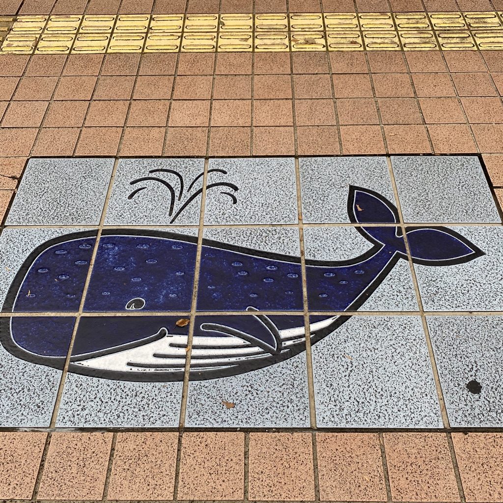 歩道に描かれた鯨の絵
